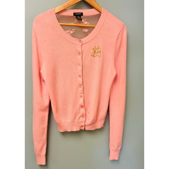 Eyeshadow Xlarge Pink Ramie Long‎ Sleeve Button-Front Casual Cardigan Sweater - Picture 1 of 8